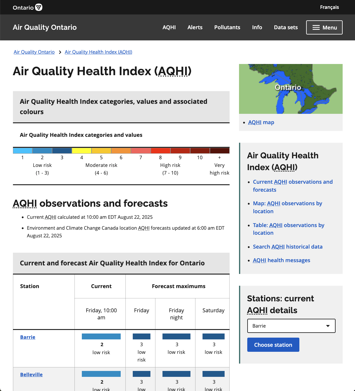 Air Quality Ontario website thumbnail image
