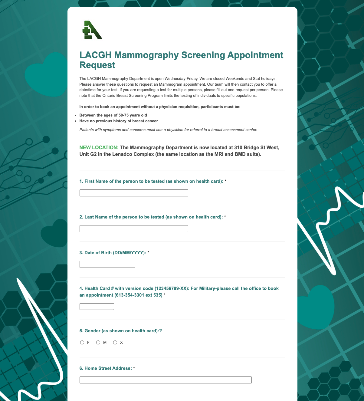 LACGH Mammography Screening Appointment Request Form