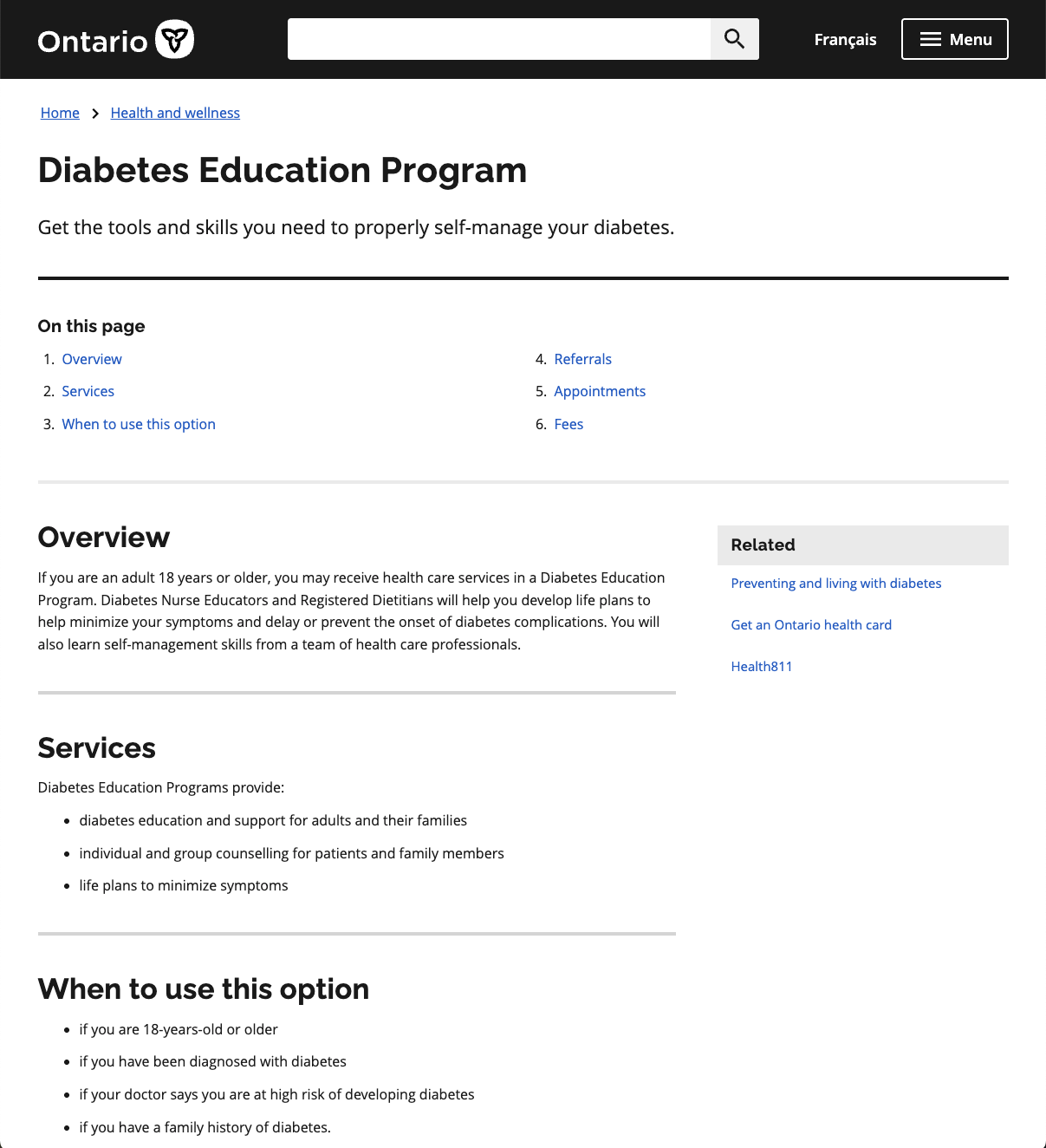 Ontario Diabetes Education Program website thumbnail image
