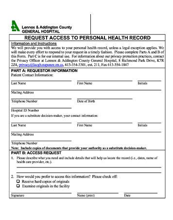LACGH Request access to personal health record form thumbnail image